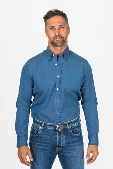 CANALI Mid-Blue Cotton Chambray Shirt