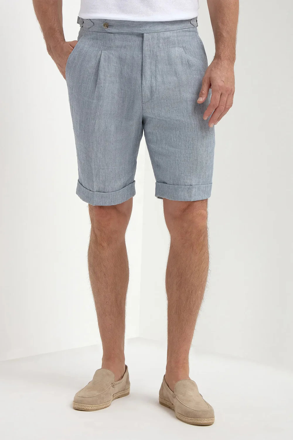 PINI PARMA | Herringbone Shorts With Side Tabs | Blue