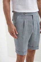 PINI PARMA | Herringbone Shorts With Side Tabs | Blue