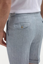 PINI PARMA | Herringbone Shorts With Side Tabs | Blue