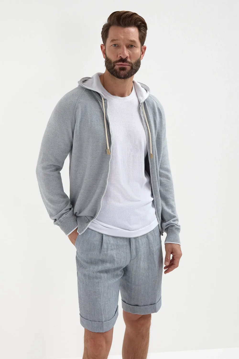 PINI PARMA | Herringbone Shorts With Side Tabs | Blue