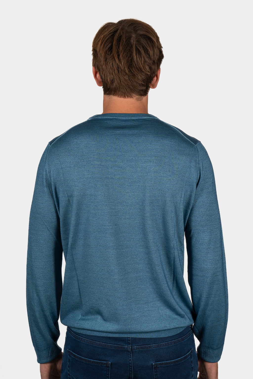 CANALI | Washed Wool-Silk Crew Neck Knit | Mid-Blue