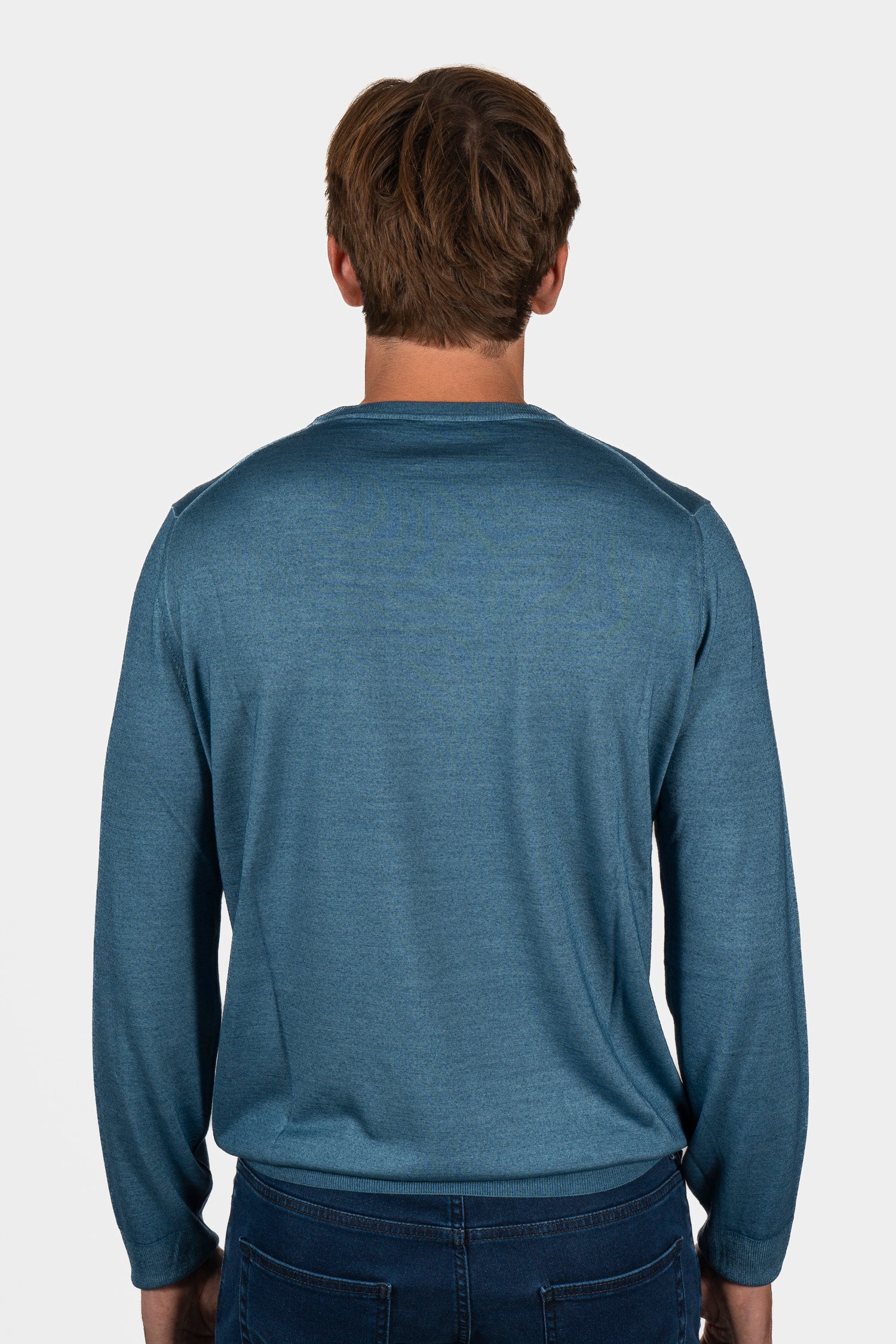 CANALI | Washed Wool-Silk Crew Neck Knit | Mid-Blue