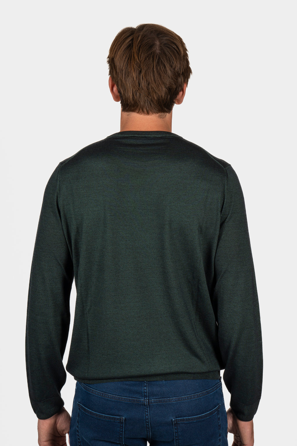 CANALI | Washed Wool-Silk Crew Neck Knit | Dark Green