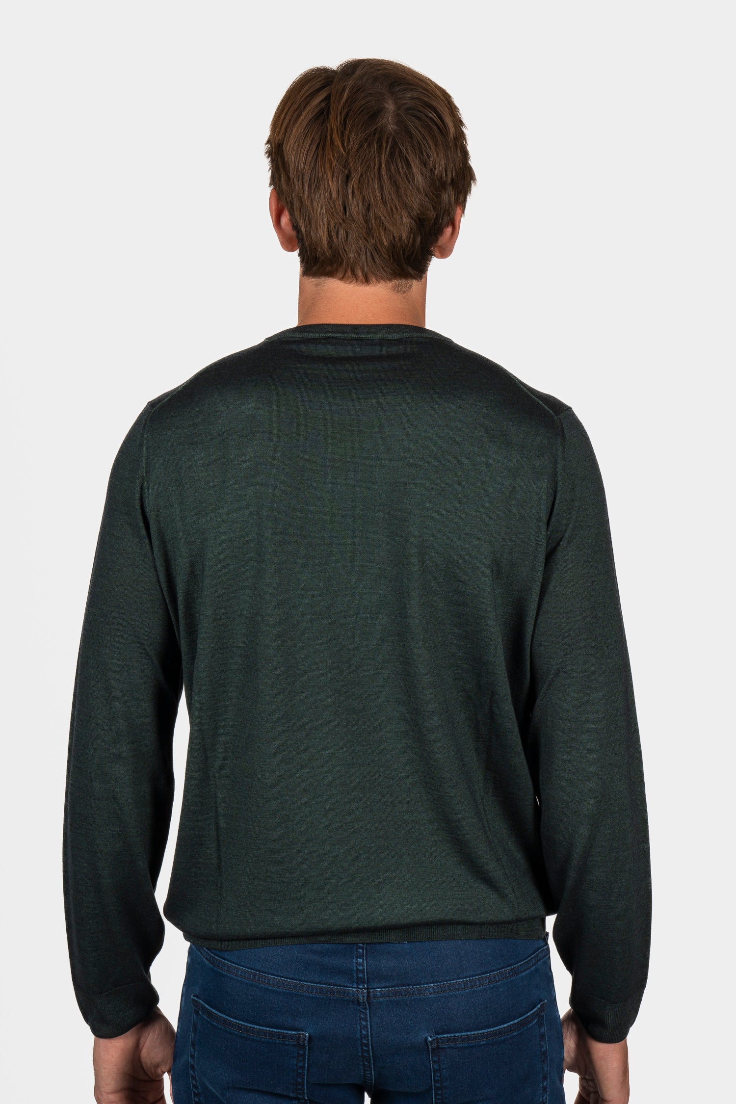 CANALI | Washed Wool-Silk Crew Neck Knit | Dark Green