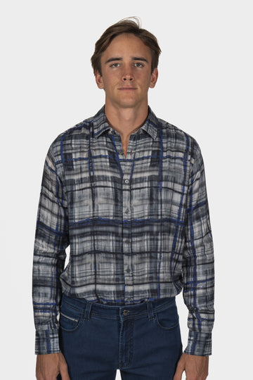 CANALI Blue & Grey Graffiti Check Shirt