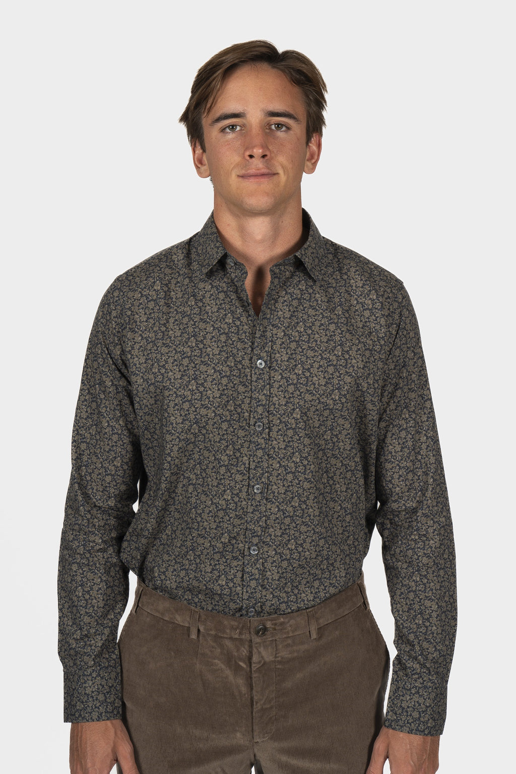CANALI | Floral Print Shirt | Brown & Navy