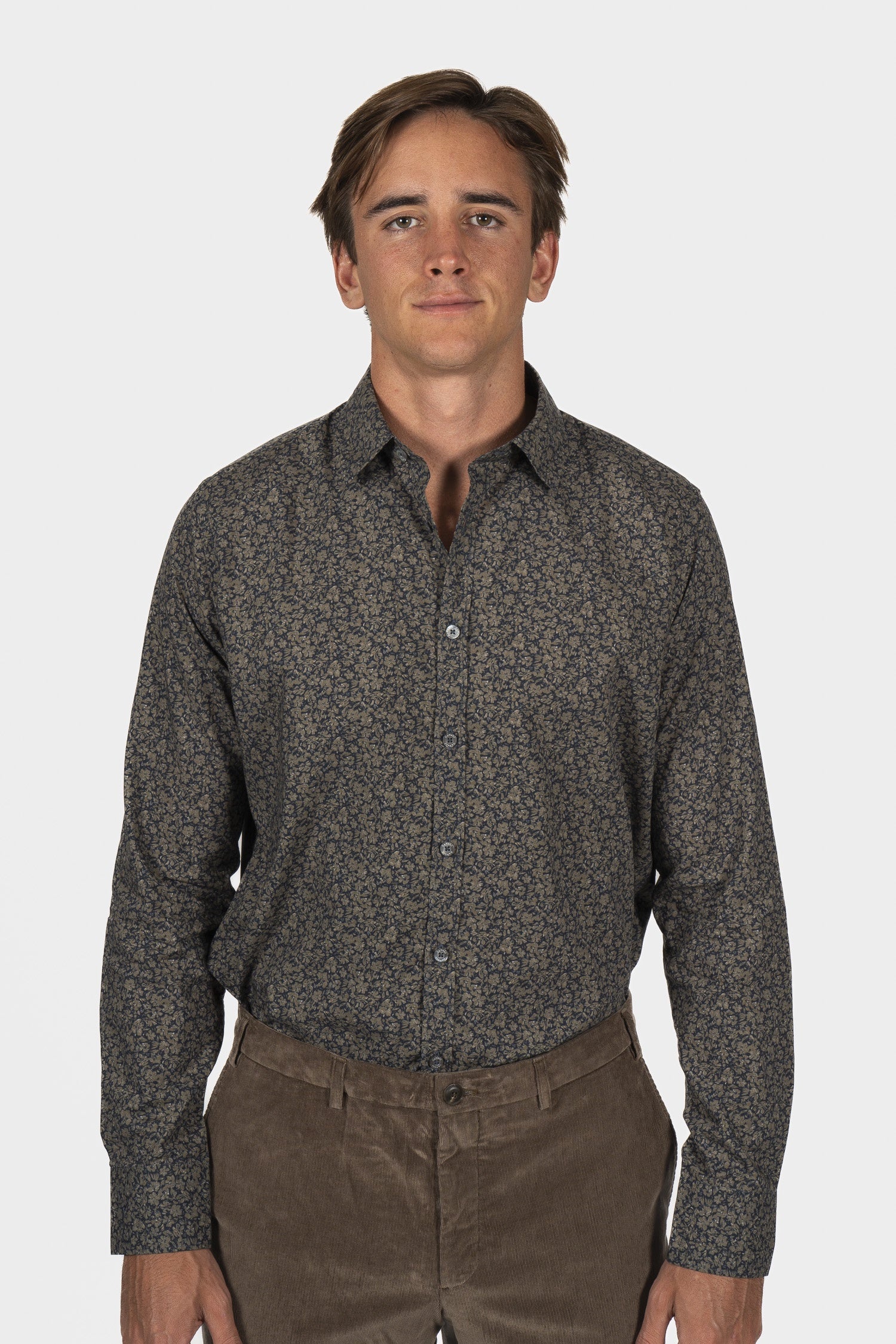 CANALI | Floral Print Shirt | Brown & Navy