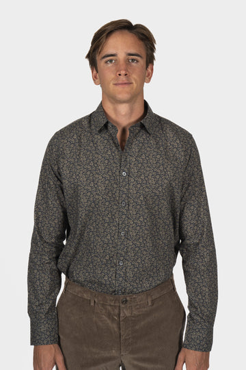 CANALI Brown & Navy Floral Print Shirt