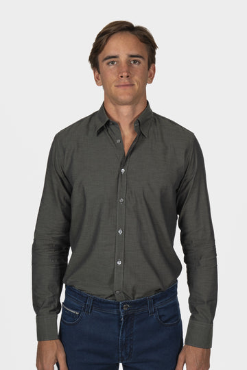 CANALI Khaki Green Casual Herringbone Shirt