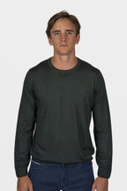 CANALI | Washed Wool-Silk Crew Neck Knit | Dark Green