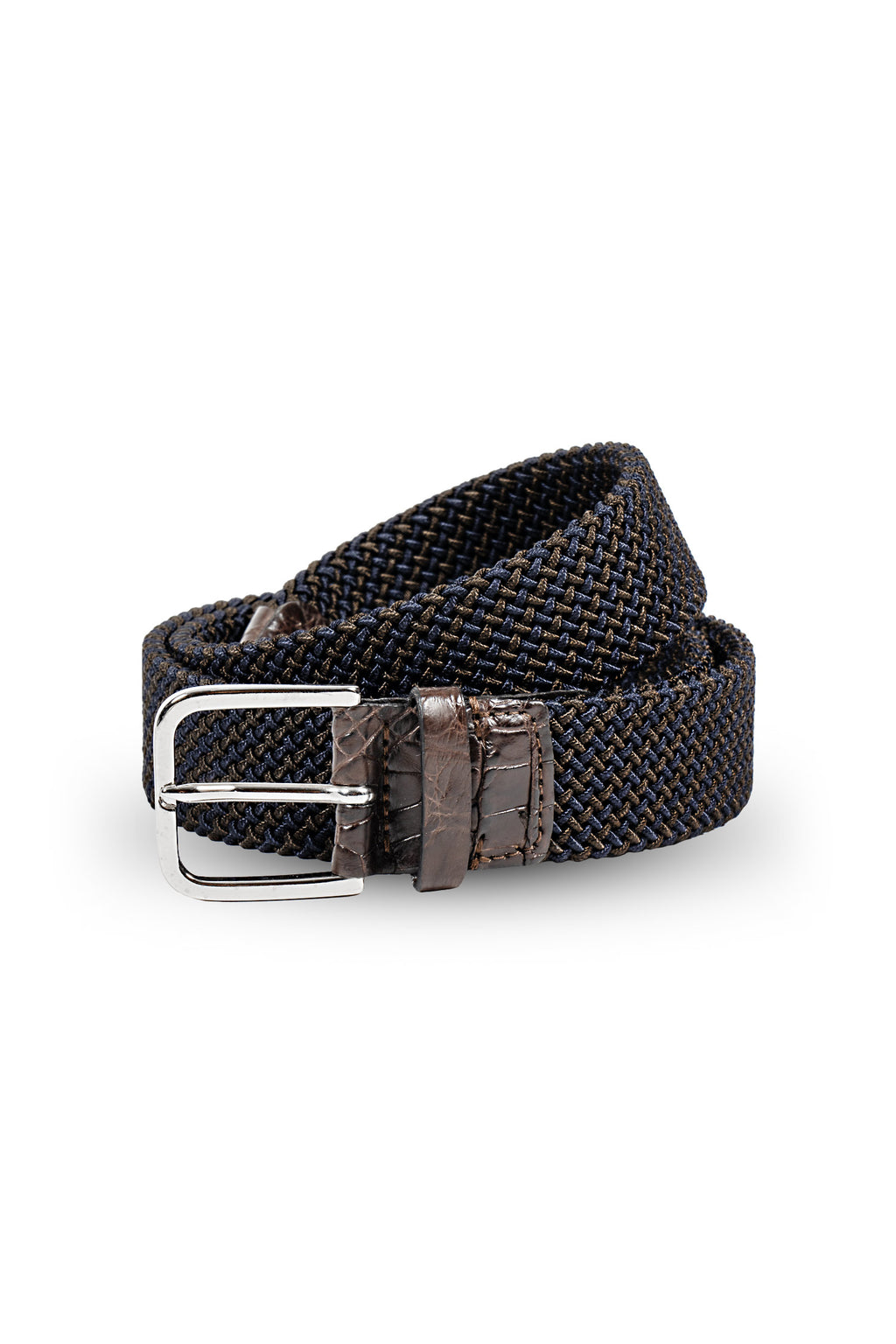 MITCHELL OGILVIE | Plaited Elasticated Belt Croc Trims | Navy & Choc