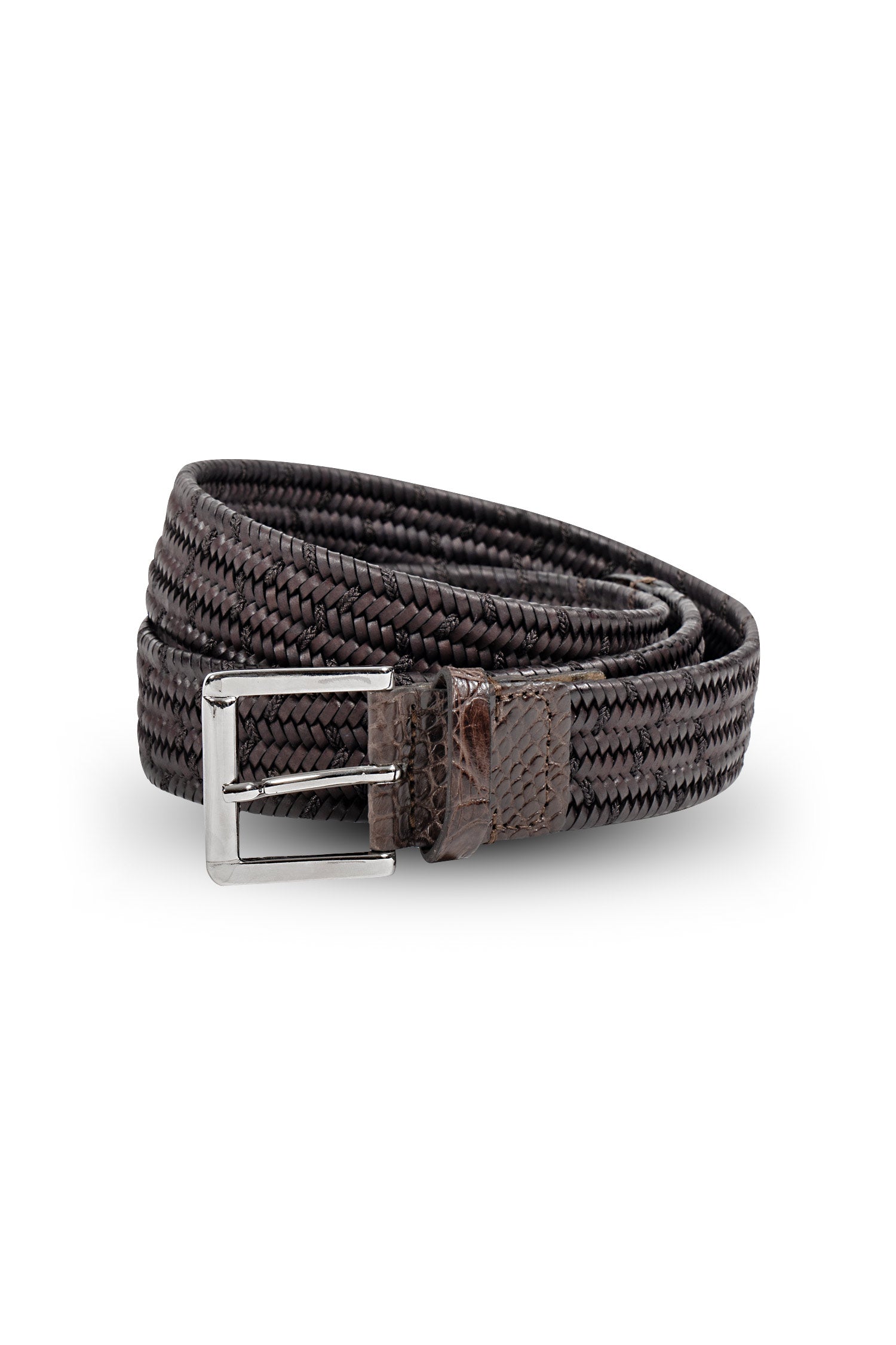 MITCHELL OGILVIE | Plaited Belt Croc Trims | Dark Brown