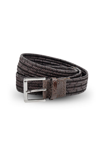 MITCHELL OGILVIE Dark Brown Plaited Belt Croc Trims