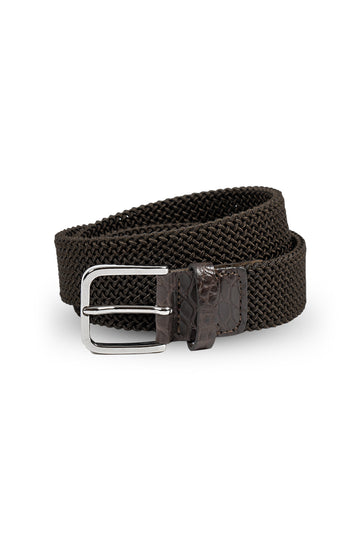 MITCHELL OGILVIE Dark Brown Plaited Elasticated Belt Croc Trims