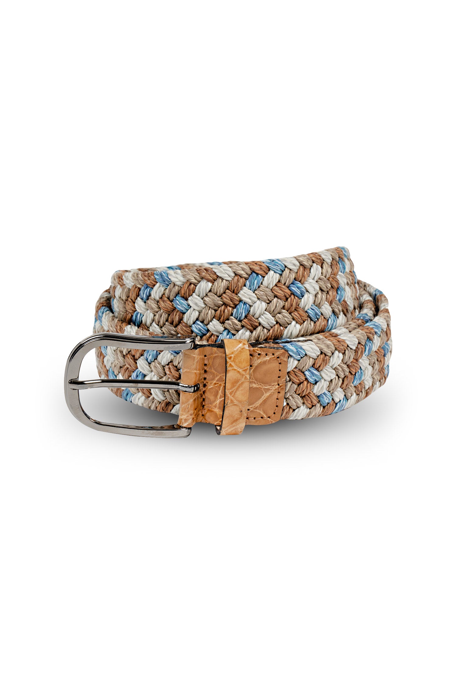 MITCHELL OGILVIE | Elasticated Plaited Belt Croc Trims | Tan