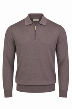 CANALI | Zip Neck Polo | Chocolate
