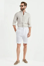PINI PARMA | Double Pleated Linen Shorts | White