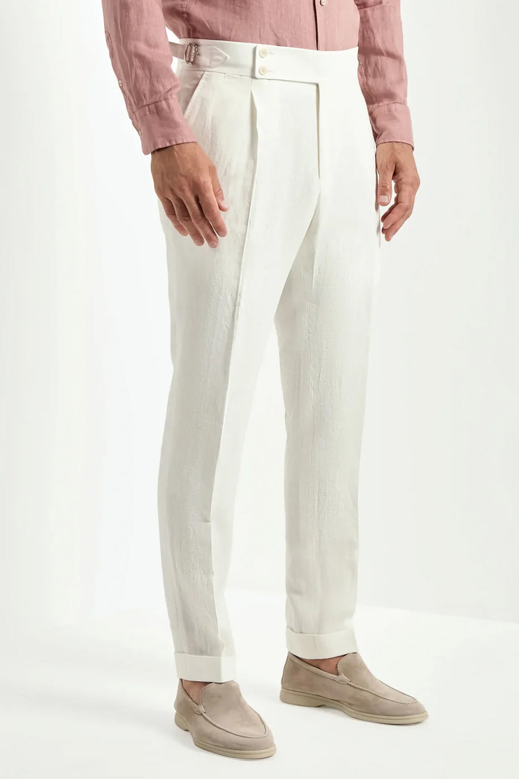 PINI PARMA | 1 Pleat Linen Soragna Trousers | White