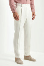 PINI PARMA | 1 Pleat Linen Soragna Trousers | White