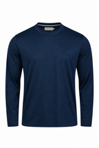 CANALI | Long Sleeve Ribbed Crew Neck T-Shirt | Navy