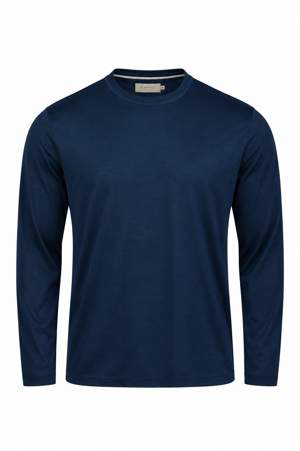 CANALI | Long Sleeve Ribbed Crew Neck T-Shirt | Navy