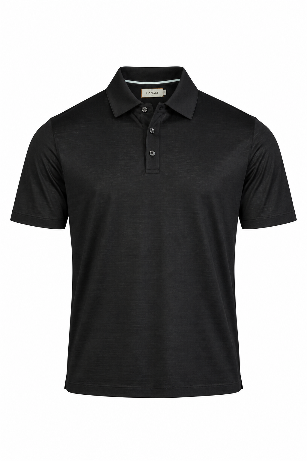 CANALI | Polo With Ribbed Trim On Placket | Black