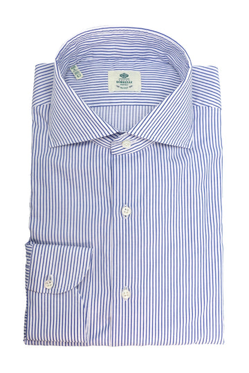 BORRELLI Dark Blue Striped Twill Shirt