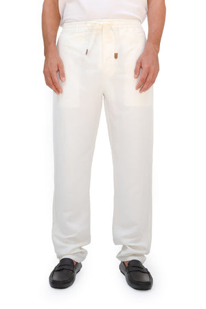 CANALI | Linen & Silk Drawstring Trousers | White