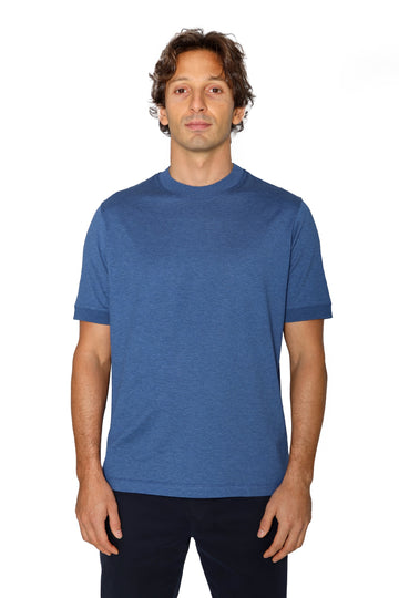 CANALI Mid-Blue Cotton & Silk Crew Neck