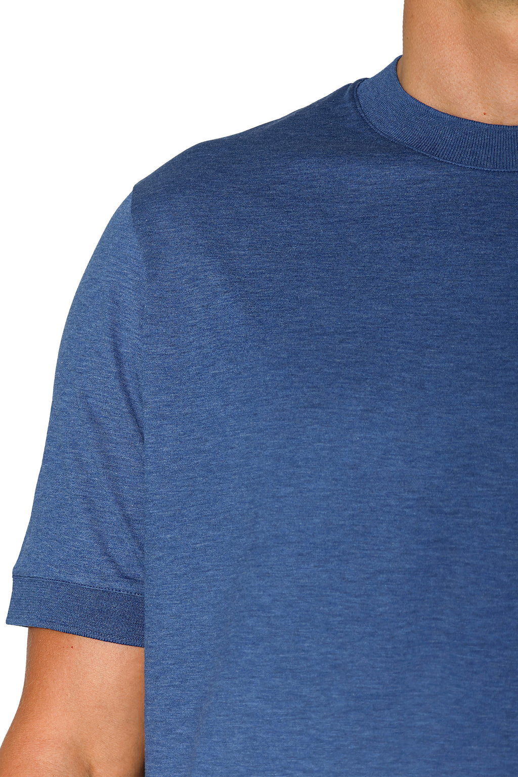 CANALI | Cotton & Silk Crew Neck T-Shirt | Mid-Blue