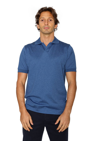 CANALI Mid-Blue Cotton & Silk V-Neck