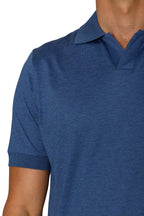 CANALI | Cotton & Silk V-Neck Polo | Mid-Blue