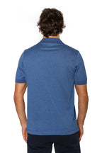 CANALI | Cotton & Silk V-Neck Polo | Mid-Blue