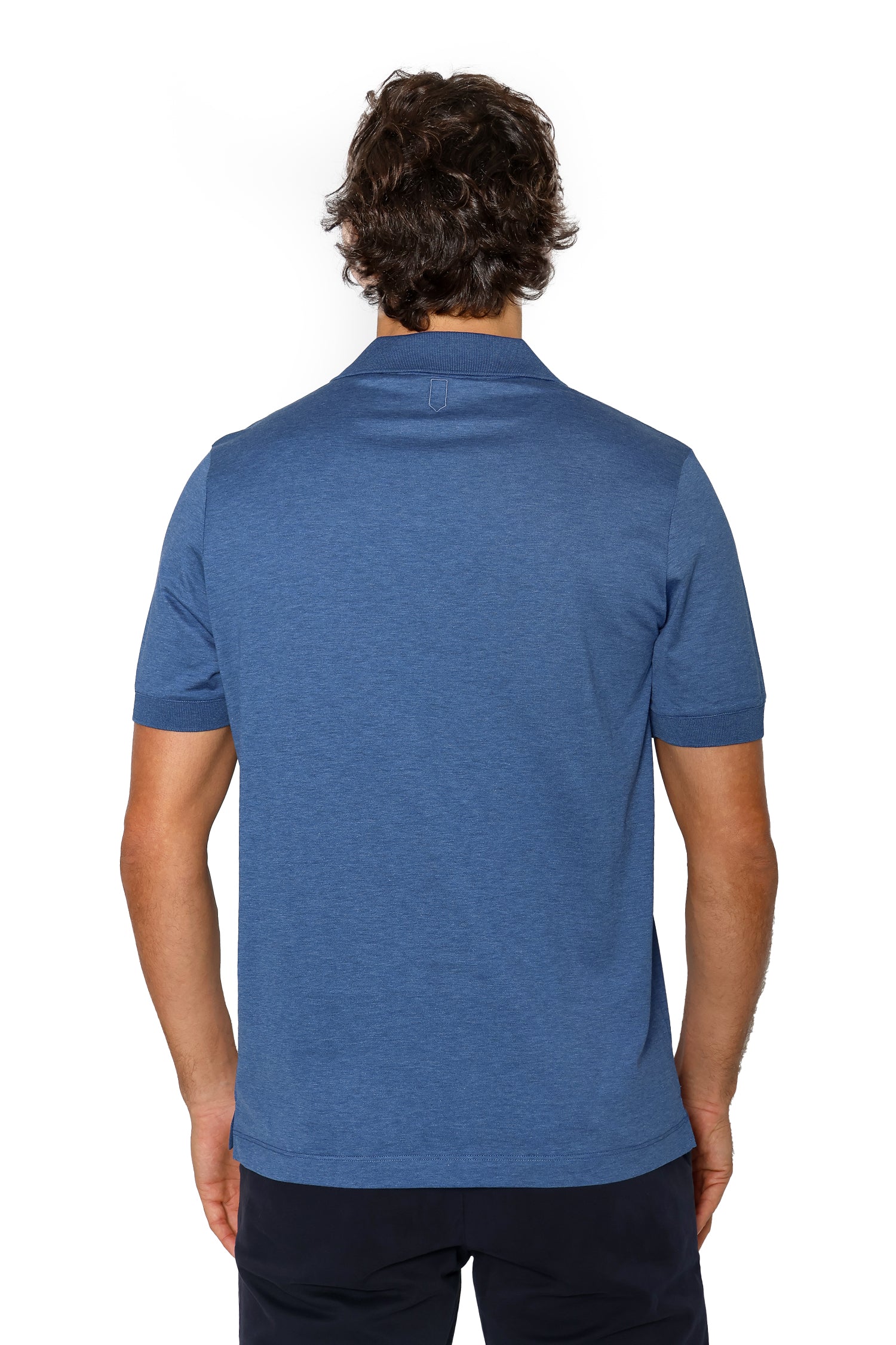 CANALI | Cotton & Silk V-Neck Polo | Mid-Blue