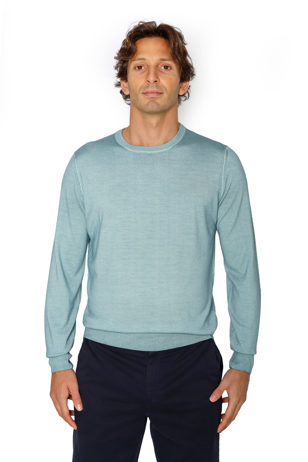 CANALI | Exclusive Wool-Silk Crew Neck Knit | Sea Foam