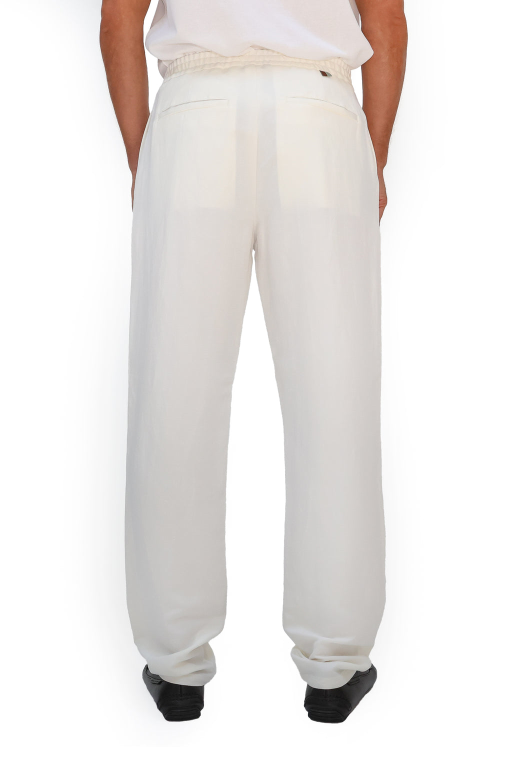 CANALI | Linen & Silk Drawstring Trousers | White