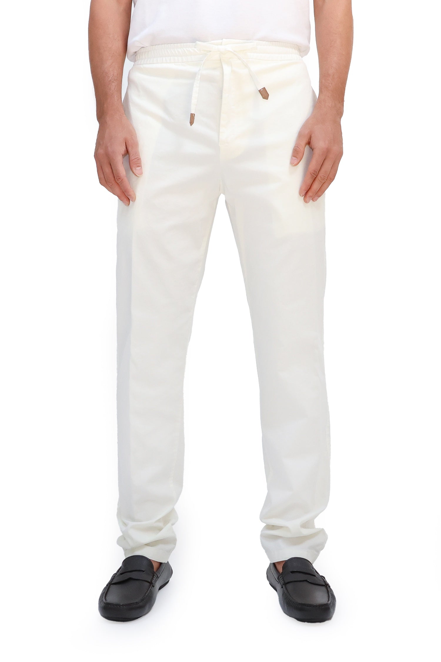 CANALI | Cotton Drawstring Trousers | Cream
