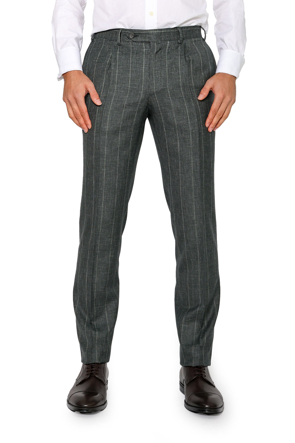 CANALI | 1 Pleat Pinstripe Trousers | Forest Green