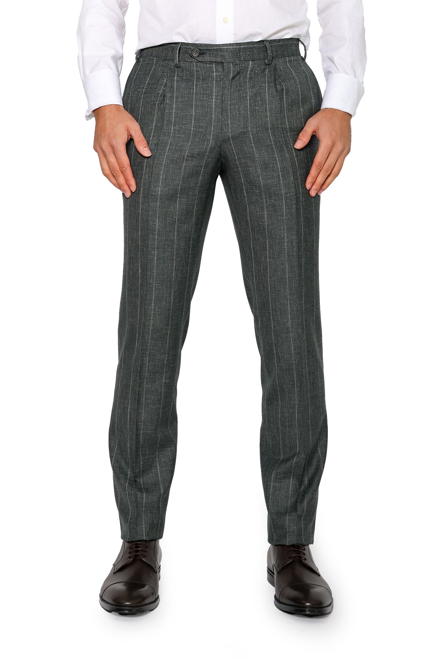 CANALI | 1 Pleat Pinstripe Trousers | Forest Green