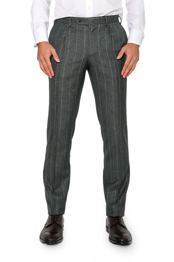 CANALI Forest Green 1 Pleat Pinstripe Trousers