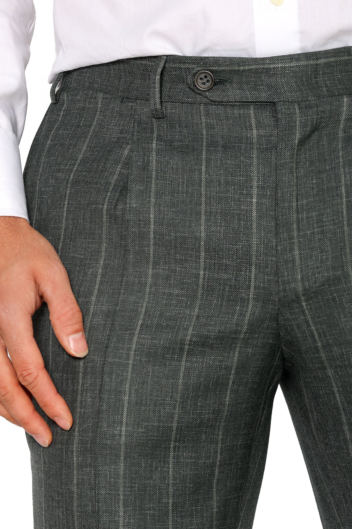 CANALI | 1 Pleat Pinstripe Trousers | Forest Green