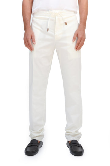 CANALI Cream Cotton Drawstring Trousers