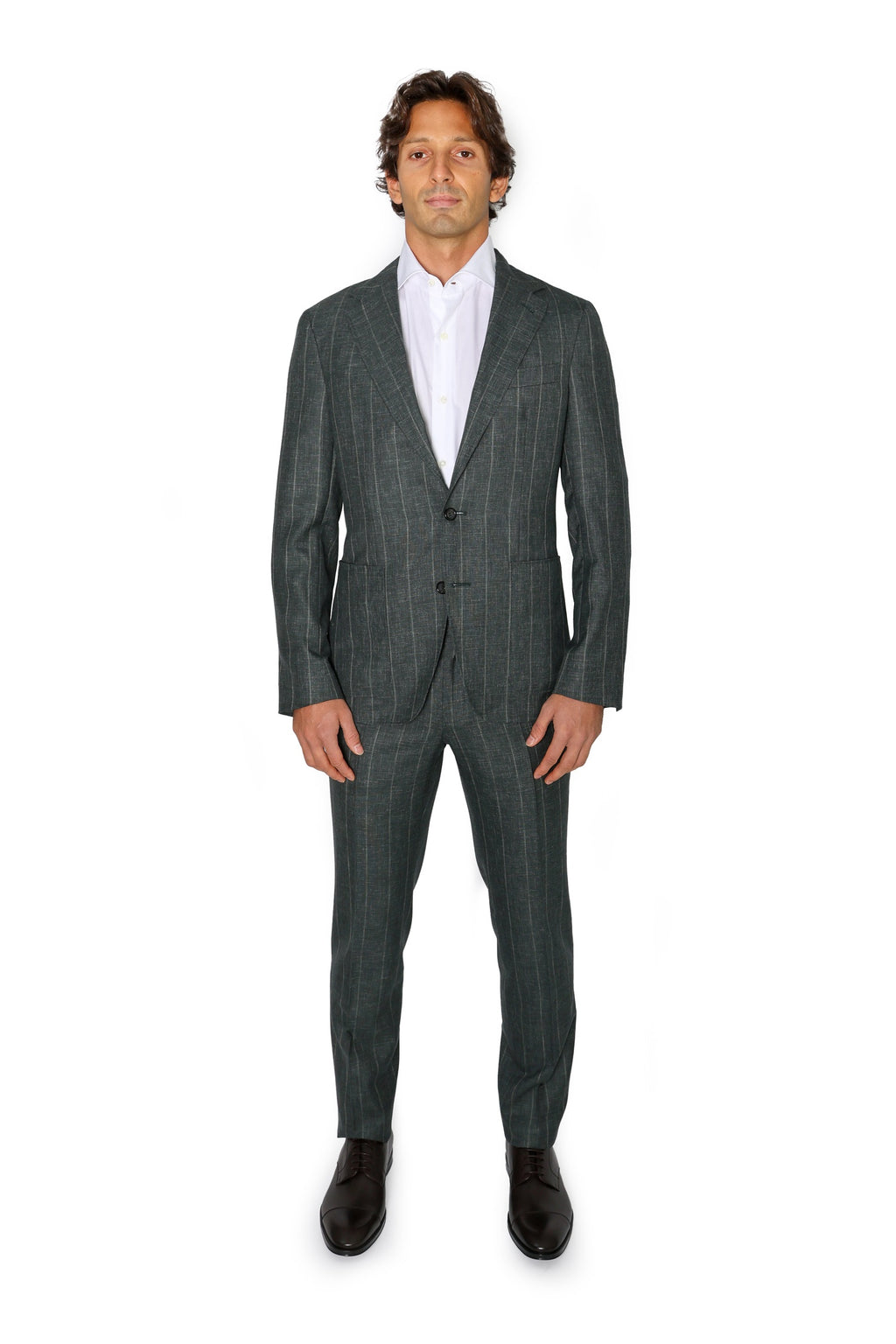 CANALI | Wide Pinstripe Suit | Forest Green