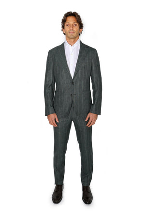 CANALI | Wide Pinstripe Suit | Forest Green