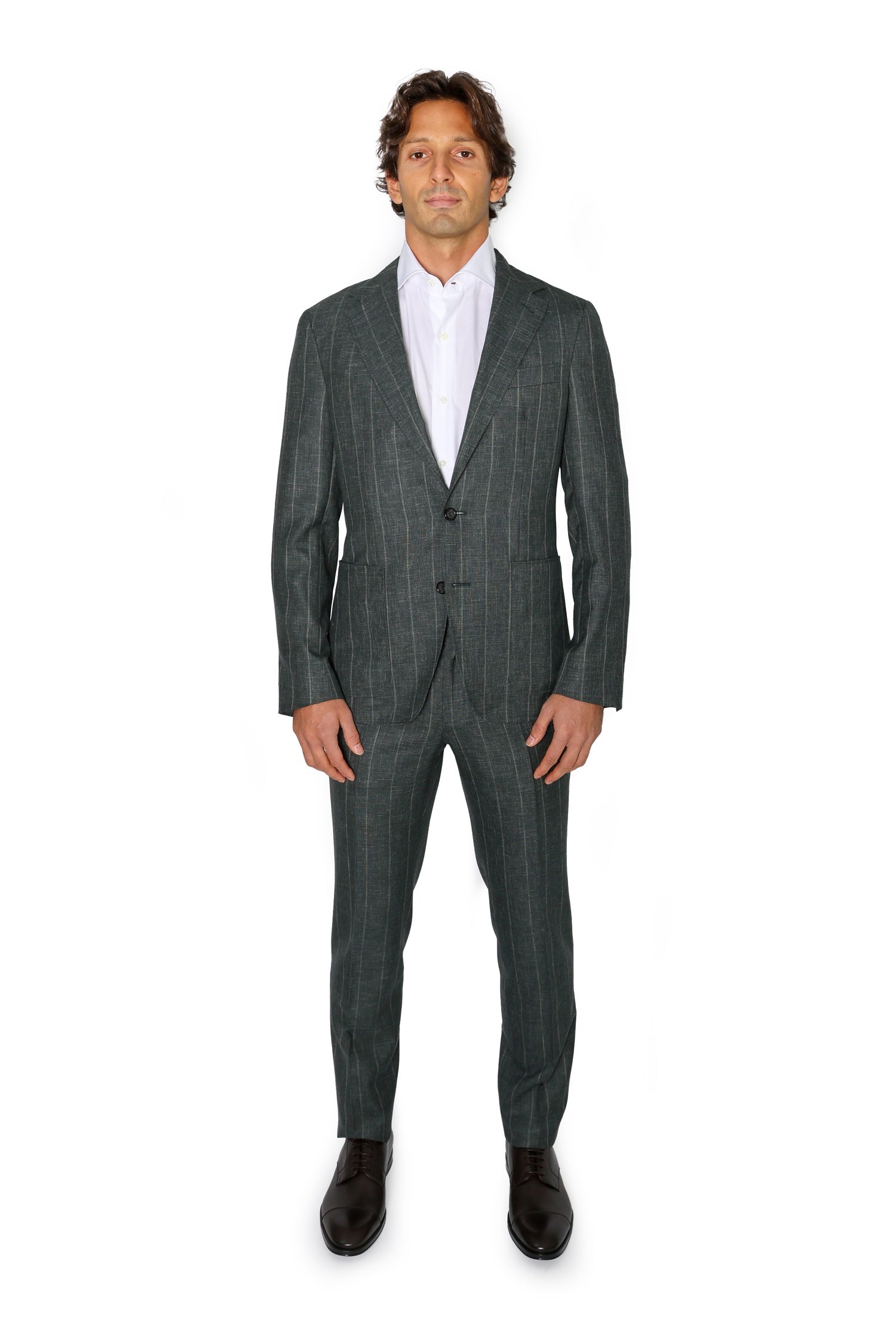 CANALI | Wide Pinstripe Suit | Forest Green