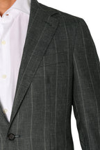 CANALI | Wide Pinstripe Suit | Forest Green