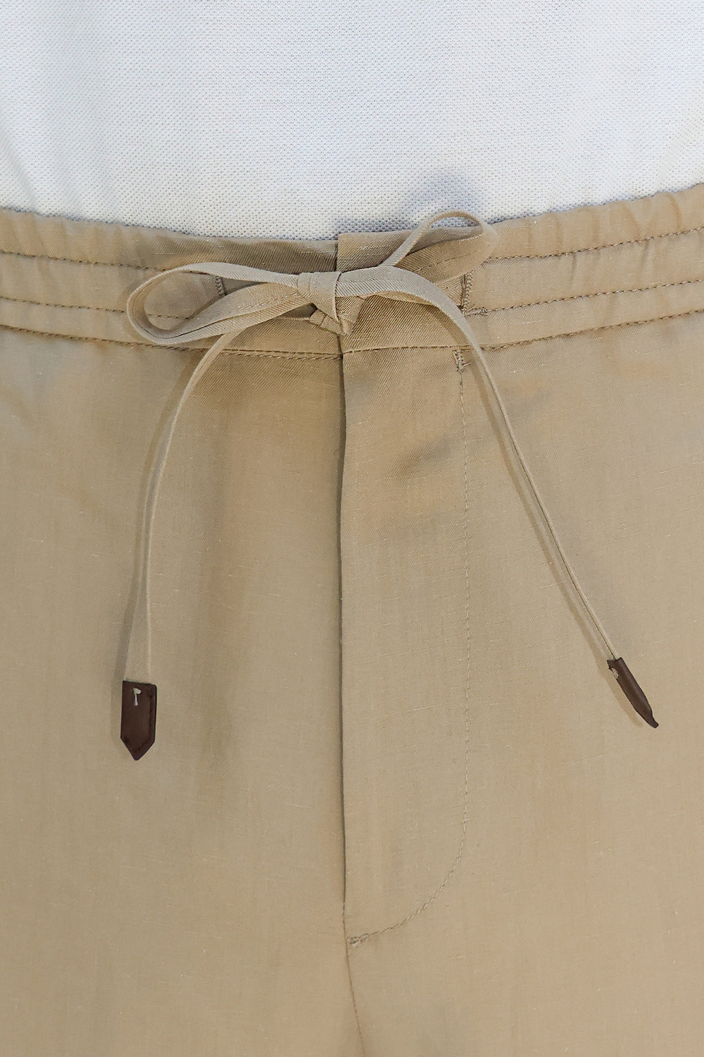 CANALI | Linen & Silk Drawstring Trousers | Taupe