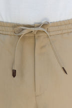 CANALI | Linen & Silk Drawstring Trousers | Taupe