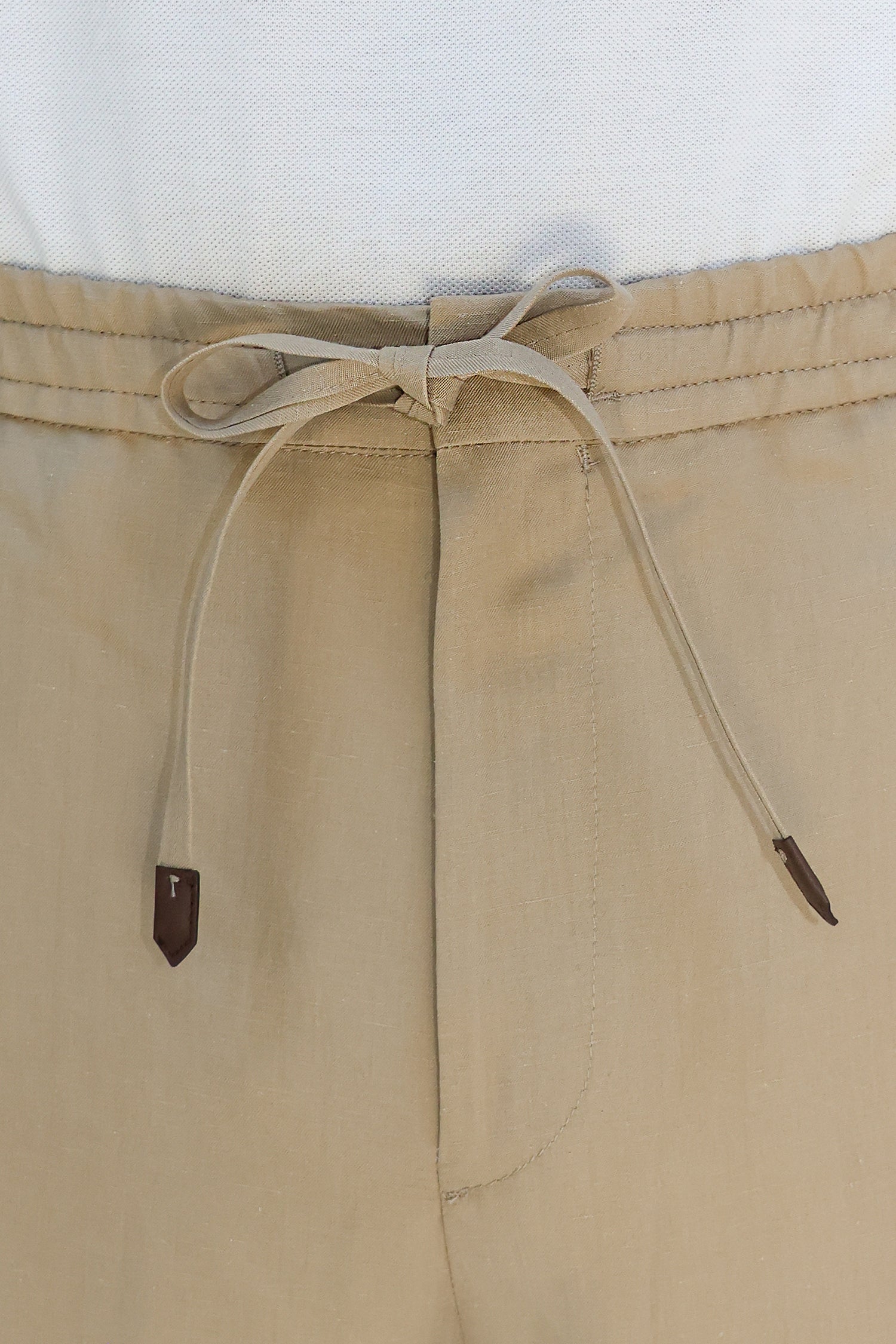 CANALI | Linen & Silk Drawstring Trousers | Taupe